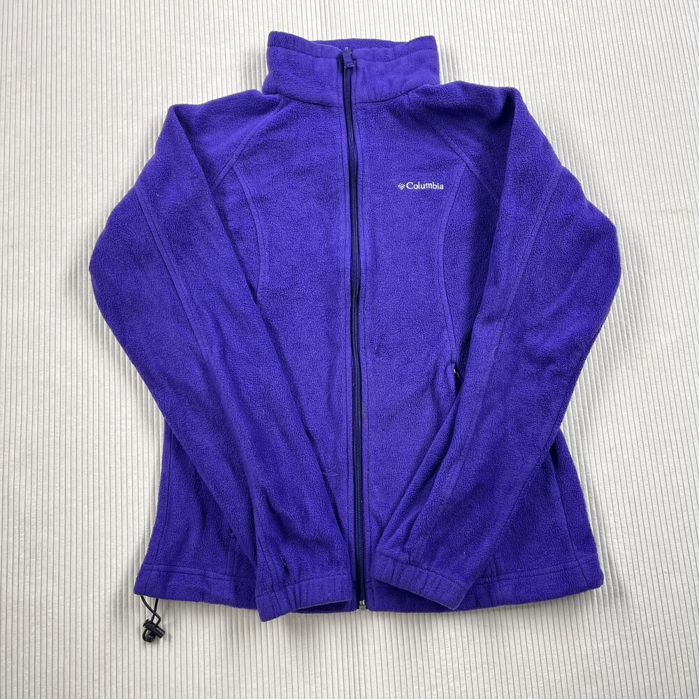 Columbia Jacket Womens M Purple Fleece Full Zip Drawcord Hem Pockets Outdoor